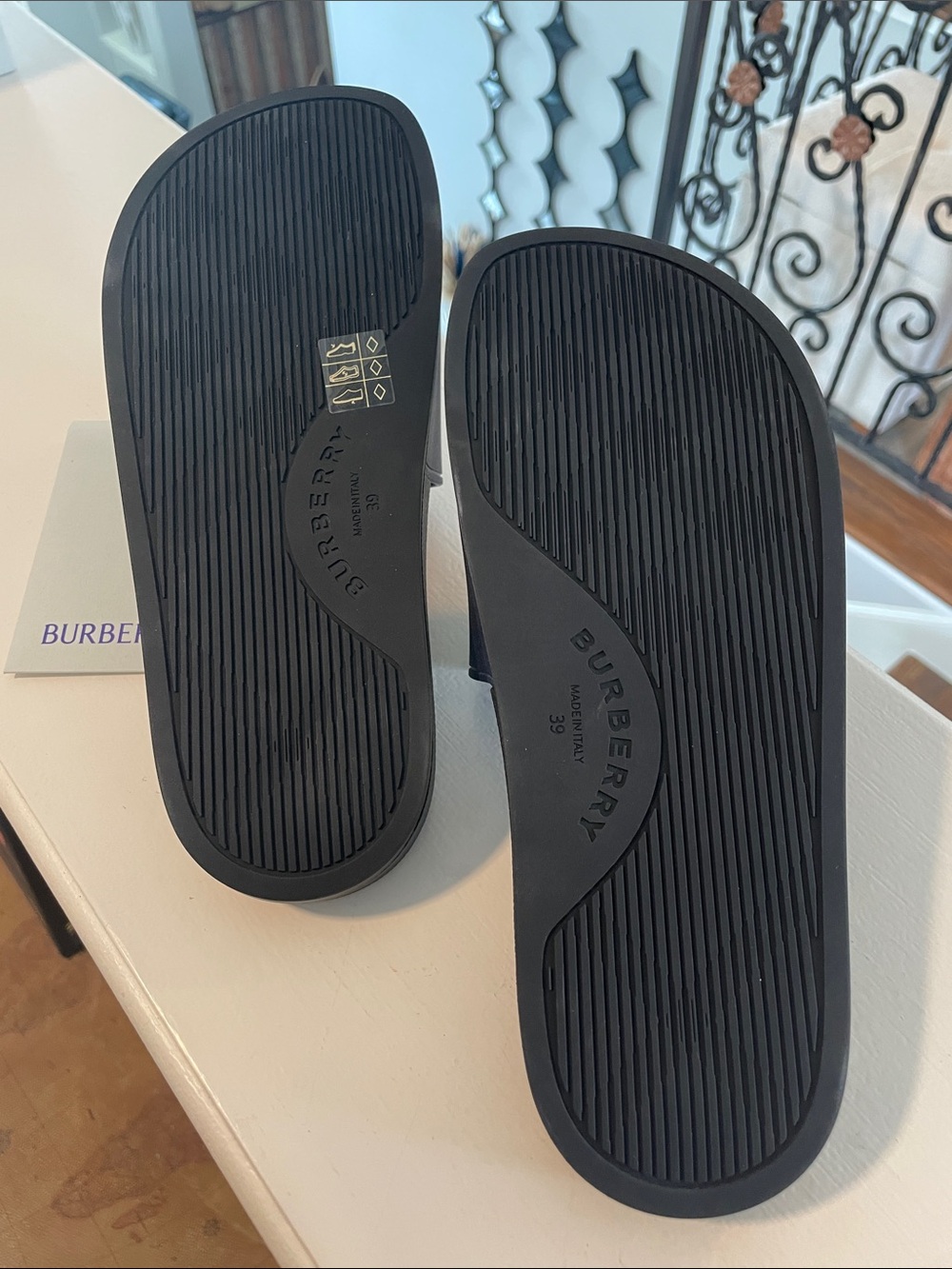 Burberry Midnight Navy Check Slide Sandals (unisex) - Picture 6 of 11